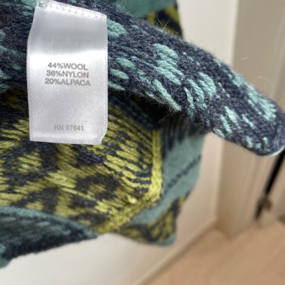 J Jill Cardigan XLP Wool Alpaca Boho Aztec Southwestern Teal Pockets Lagenlook - Picture 6 of 11